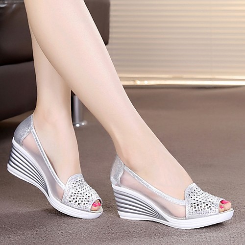 

Women's Sandals Summer Wedge Heel Round Toe Daily PU Black / Gold / Silver