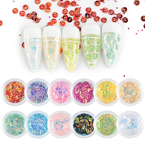 

12 pcs Nail Glitter Sequins Colorful Paillette Tips Shiny Flakes Nail Art Decorations for Salon Home DIY