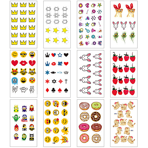 

12 pcs Temporary Tattoos Water Resistant / Waterproof / Mini Style / Safety Face / Body / Hand Water-Transfer Sticker Body Painting Colors