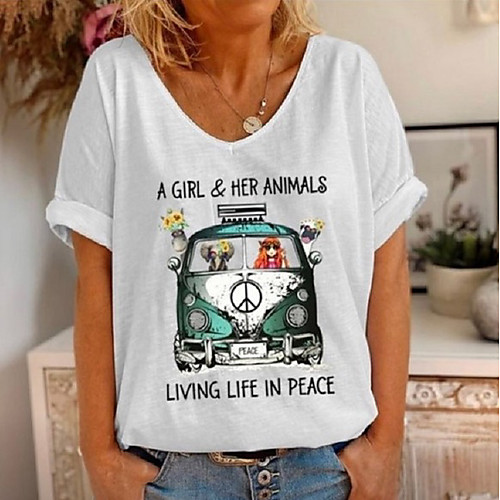 

Women's Tops Graphic T-shirt V Neck Loose Cotton Daily White Black Blue Red Yellow Blushing Pink S M L XL 2XL 3XL 4XL 5XL