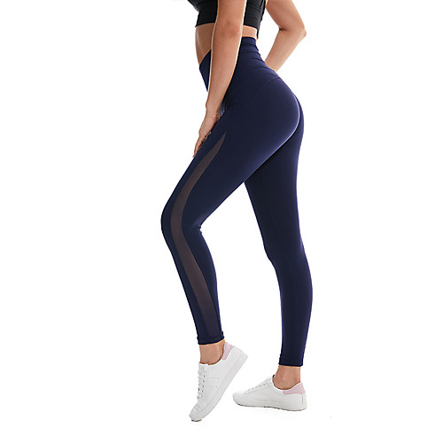 

Women's High Waist Yoga Pants Patchwork Fashion Black Red Dark Blue Mesh Elastane Running Fitness Gym Workout Tights Leggings Sport Activewear Breathable Comfort Tummy Control Butt Lift Moisture