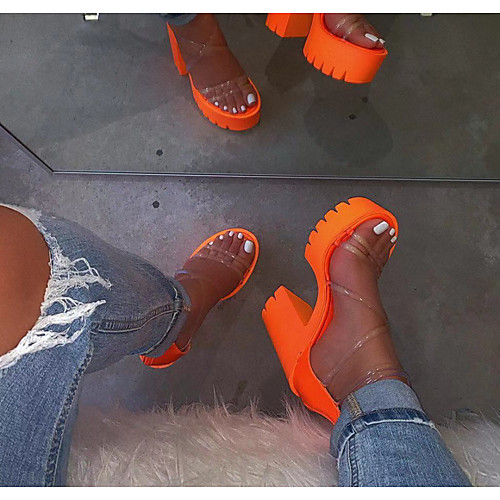 

Women's Sandals Heel Sandals Summer Chunky Heel Open Toe Daily PU Black / Orange