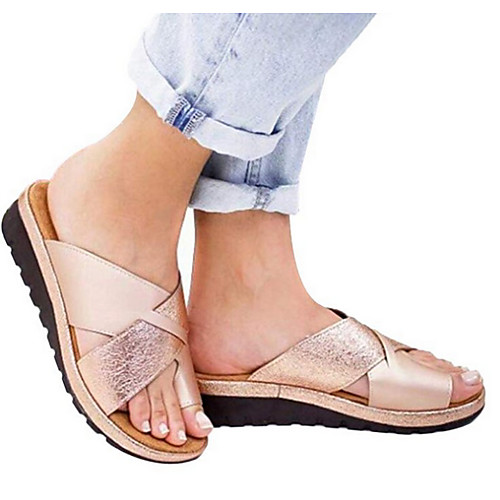

Women's Sandals Flat Sandal Summer Flat Heel Round Toe Daily Solid Colored Suede / PU Black / Champagne / Silver