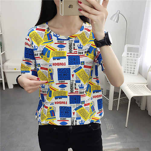 

Women's Geometric Print T-shirt Street chic Daily Weekend Blue / Green