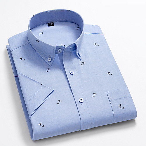 

Men's Geometric Plaid Print Shirt - Cotton Daily Button Down Collar Blue / Short Sleeve
