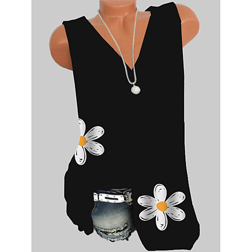 

Women's Tops Graphic Daisy T-shirt - Print V Neck Loose Daily Black S M L XL 2XL 3XL 4XL