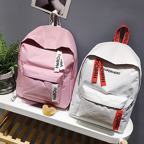 

Large Capacity Nylon Pattern / Print Commuter Backpack Solid Color School White / Black / Blue