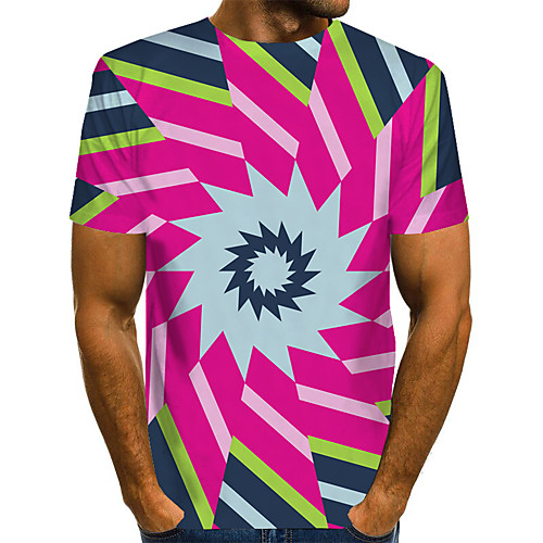 

Men's Plus Size Geometric 3D Print T-shirt Street chic Exaggerated Daily Going out Round Neck Rainbow / Short Sleeve