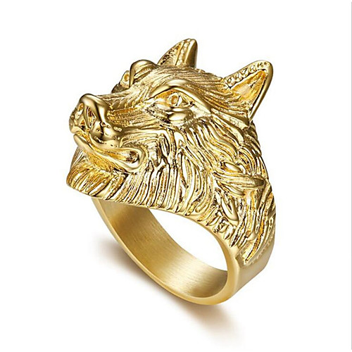 

Men's Ring 1pc Gold Titanium Steel Round Stylish Party Evening Festival Jewelry Classic Wolf Head