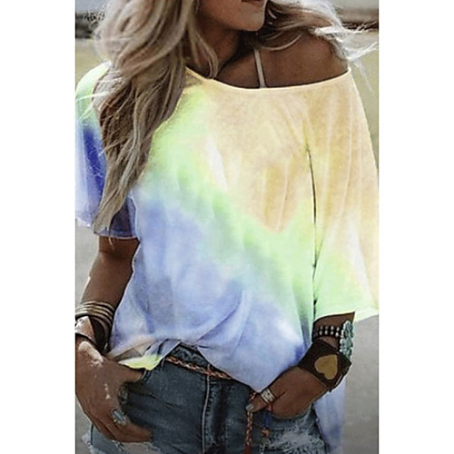 

Women's Tops Color Block Tie Dye T-shirt Round Neck Daily Summer Purple Yellow Blushing Pink Light Blue S M L XL 2XL 3XL