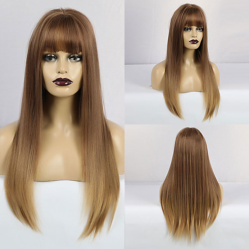 

Synthetic Wig Matte Natural Straight Neat Bang Wig Long Light Blonde Synthetic Hair 26 inch Women's Simple Natural Hairline Blonde