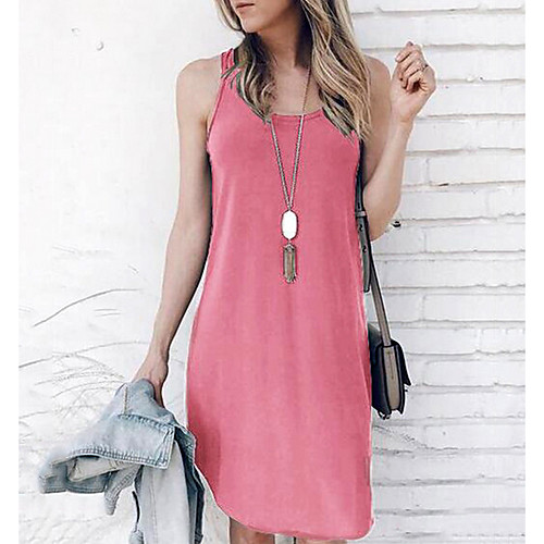 

Women's A-Line Dress Knee Length Dress - Sleeveless Solid Color Summer Casual 2020 Wine White Black Blushing Pink Dark Gray S M L XL XXL XXXL XXXXL XXXXXL