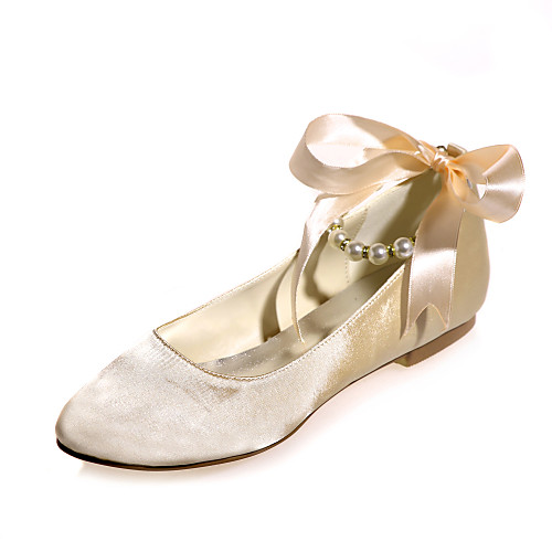 

Women's Wedding Shoes Spring / Summer Flat Heel Round Toe Sweet Wedding Party & Evening Pearl Solid Colored Satin White / Black / Purple