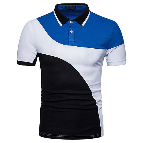 

Men's Color Block Black & White Patchwork Polo Basic Street chic Daily Work Shirt Collar White / Black / Short Sleeve