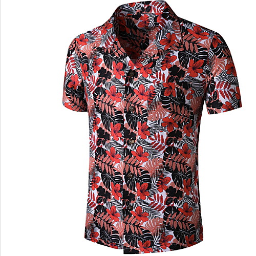 

Men's Graphic Print Shirt Tropical Daily Button Down Collar Red / Short Sleeve