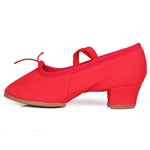 

Women's Ballet Shoes / Ballroom Shoes Canvas / Cowhide Elastic Band Heel Thick Heel Customizable Dance Shoes White / Black / Red