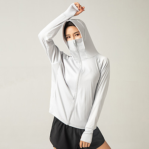 

INFLACHI Women's Mesh Mesh Track Jacket Running Jacket Hoodie with Mask Hooded Running Active Training Fitness Breathable Moisture Wicking Soft Sportswear Jacket Top Long Sleeve Activewear Stretchy