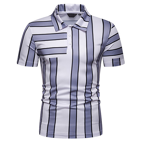 

Men's Striped Print Slim Polo Basic Elegant Daily Going out Navy Blue / Gray / Short Sleeve