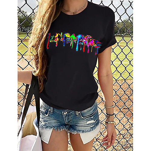 

Women's Tops Graphic 3D Print T-shirt - Print Round Neck Basic Daily Spring Summer Rainbow XS S M L XL 2XL 3XL 4XL 5XL 6XL