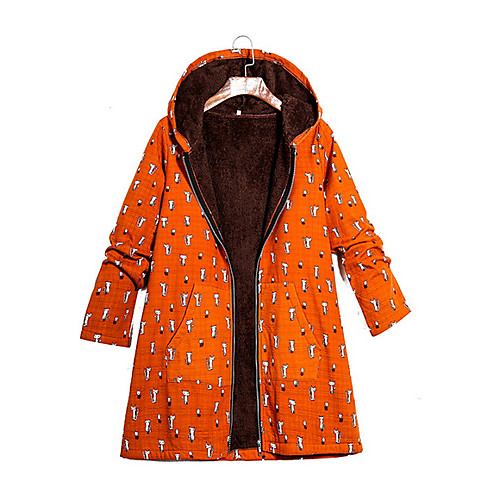 

Women's Parka Floral Polyester Orange / Navy Blue S / M / L