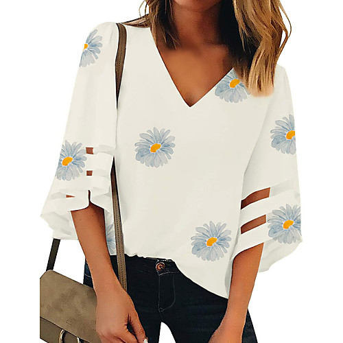 

Women's T-shirt Floral Daisy Tops - Print V Neck Loose Daily White S M L XL 2XL 3XL