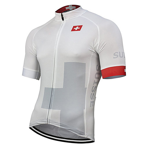 

21Grams Men's Short Sleeve Cycling Jersey Polyester GrayWhite Switzerland National Flag Bike Jersey Top Mountain Bike MTB Road Bike Cycling UV Resistant Breathable Quick Dry Sports Clothing Apparel