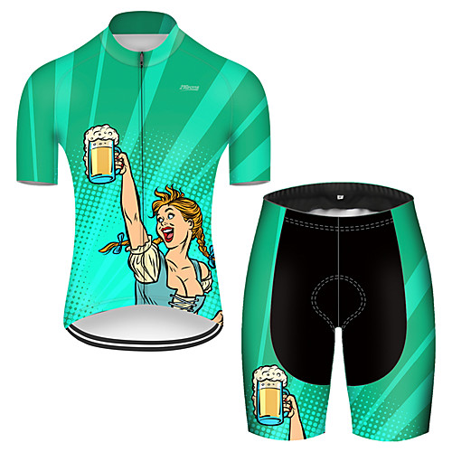 

21Grams Men's Short Sleeve Cycling Jersey with Shorts Nylon Polyester Black / Green Polka Dot Gradient Oktoberfest Beer Bike Clothing Suit Breathable 3D Pad Quick Dry Ultraviolet Resistant Reflective