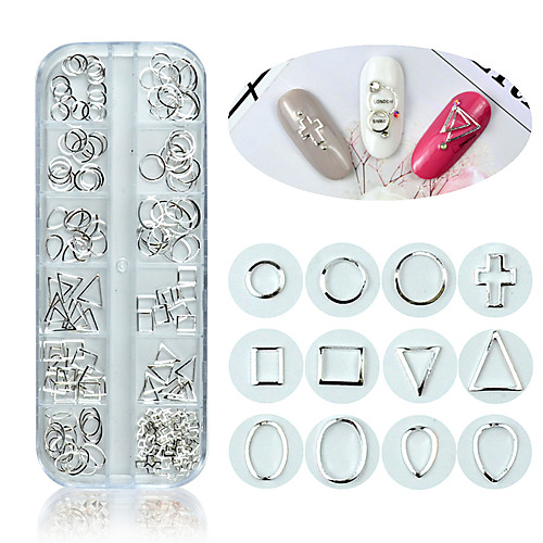 

Alloy Nail Studs Geometry Circle Rectangle Round Cross Silver 12 Grids 3D Nail Art Rivets Hollow Decoration
