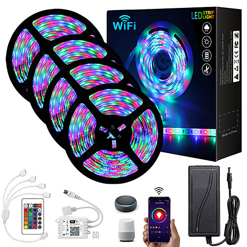 

ZDM 4x5M Light Sets RGB Strip Lights 1620 LEDs 2835 SMD 8mm 1 24Keys Remote Controller 1x 1 To 4 Cable Connector 1 DC Cables 1 set RGB Christmas New Year's APP Control Cuttable Party 12 V