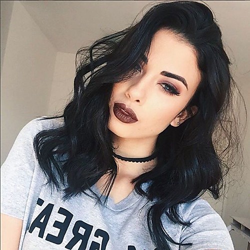 

Synthetic Wig Curly Asymmetrical Wig Medium Length Natural Black Synthetic Hair 16 inch Women's Classic Exquisite Fluffy Black