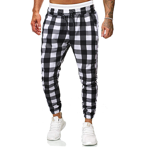 

Men's Basic Slim Chinos Sweatpants Pants - Plaid / Checkered Print Classic Black US34 / UK34 / EU42 / US36 / UK36 / EU44 / US38 / UK38 / EU46 / Drawstring / Elasticity