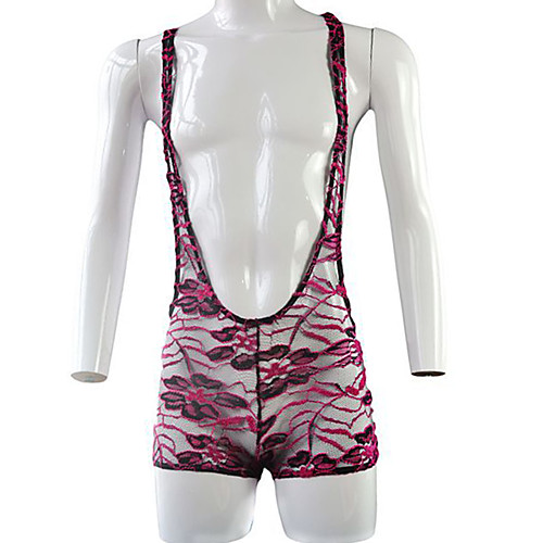 

Men's Lace Bodysuits Nightwear Solid Colored Purple Blushing Pink Orange One-Size