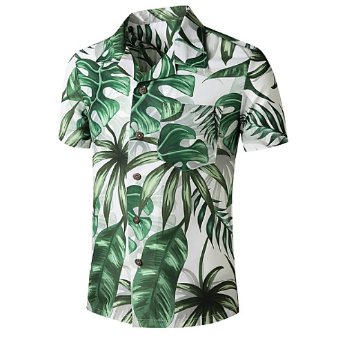 

Men's Graphic Palm Tree Print Shirt Tropical Daily Button Down Collar Green / Short Sleeve