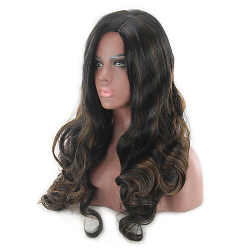 

Synthetic Wig Curly Middle Part Wig Long Black / Gold Synthetic Hair 18 inch Women's Women Easy dressing Middle Part Black / Blonde