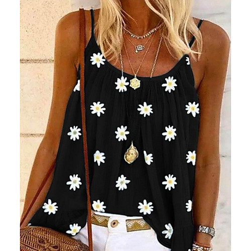 

Women's Tank Top Floral Flower Round Neck Tops Basic Top Black Blue Purple