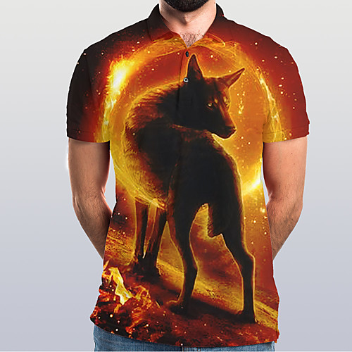 

Men's Graphic Animal Polo Basic Elegant Daily Going out Yellow