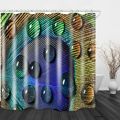 

Peacock Feather Digital Print Waterproof Fabric Shower Curtain for Bathroom Home Decor Covered Bathtub Curtains Liner Includes with Hooks