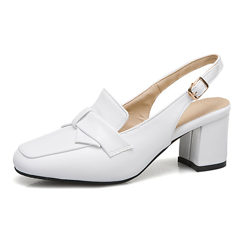 

Women's Sandals 2020 Spring & Summer Chunky Heel Square Toe Minimalism Party & Evening Buckle Solid Colored PU White / Black / Beige