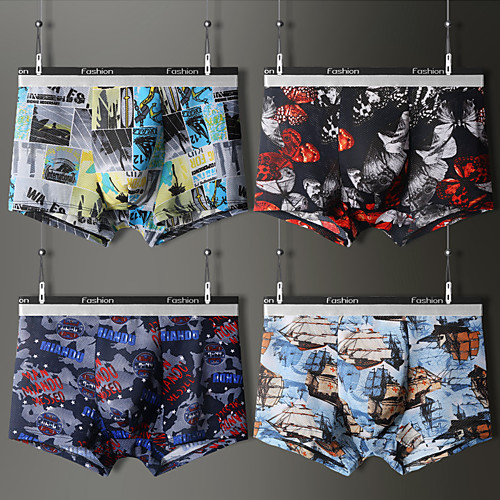

Men's Sports Underwear Sport Briefs 4pcs Sports Boxer Briefs Trunks Bottoms Running Walking Jogging Training Breathable Quick Dry Soft 3D Print Fashion White Black Yellow Blue Gray / Stretchy