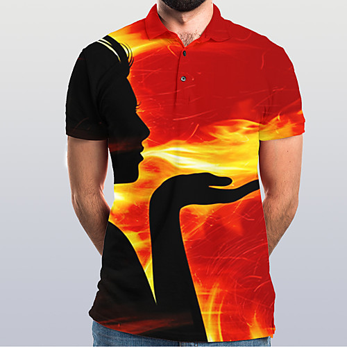 

Men's Graphic Flame Polo Basic Elegant Daily Going out Rainbow
