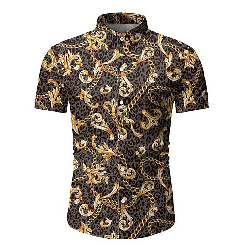 

Men's Floral Slim Shirt Daily White / Black / Short Sleeve