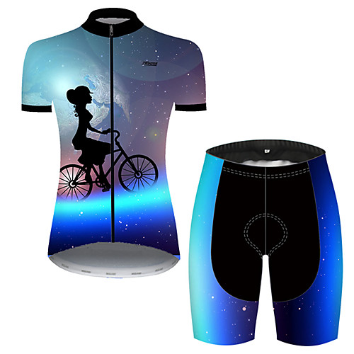 

21Grams Women's Short Sleeve Cycling Jersey with Shorts Polyester Black / Blue Galaxy Bike Clothing Suit Breathable 3D Pad Quick Dry Ultraviolet Resistant Reflective Strips Sports Galaxy Mountain