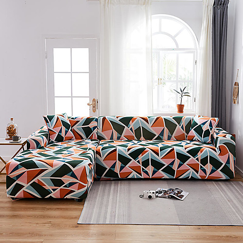 

Colorful Geometric Print Slipcovers Stretch Sofa Cover Super Soft Fabric Couch Cover with One Free Pillow Case