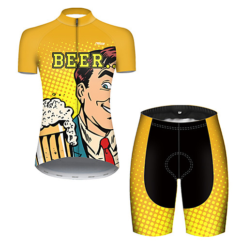 

21Grams Women's Short Sleeve Cycling Jersey with Shorts Polyester Black / Yellow Polka Dot Gradient Oktoberfest Beer Bike Clothing Suit Breathable Quick Dry Ultraviolet Resistant Reflective Strips