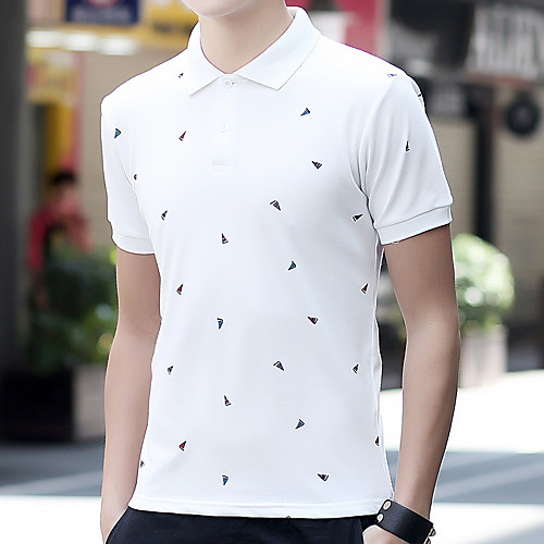 

Men's Graphic Slim Polo Basic Elegant Daily Work Shirt Collar White / Black / Navy Blue / Gray / Short Sleeve