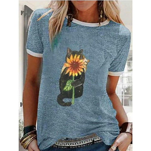 

Women's Tops Geometric T-shirt Round Neck Daily Summer Blue S M L XL 2XL 3XL