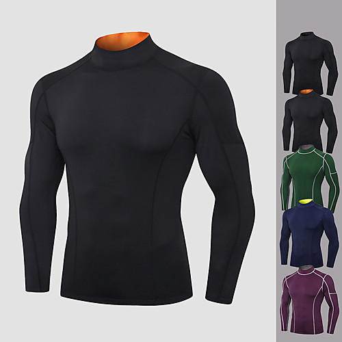 

Men's Running Shirt Solid Color Black / Orange Black Purple Green Dark Blue Elastane Yoga Fitness Running Tee Tshirt Long Sleeve Sport Activewear Comfort Quick Dry Breathable Stretchy