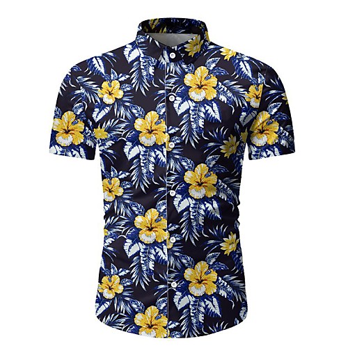 

Men's Floral Slim Shirt Daily Blue / Green / Short Sleeve