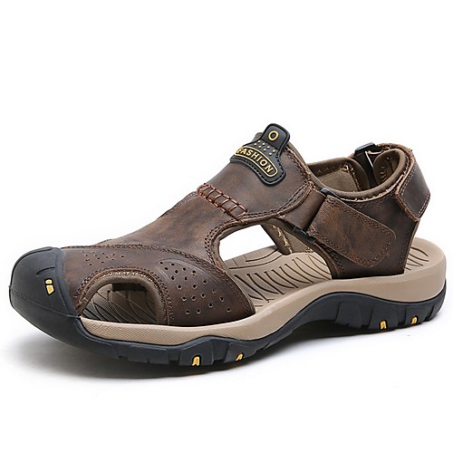 

Men's Summer Outdoor Sandals Cowhide Non-slipping Dark Brown / Khaki / Brown