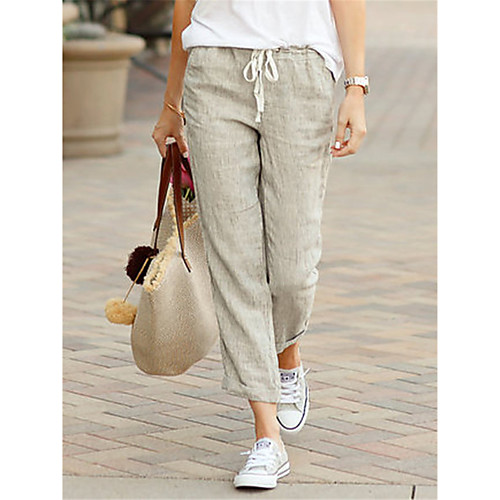 

Women's Basic Loose Linen Chinos Pants - Solid Colored Low Waist Black Blue Green S / M / L